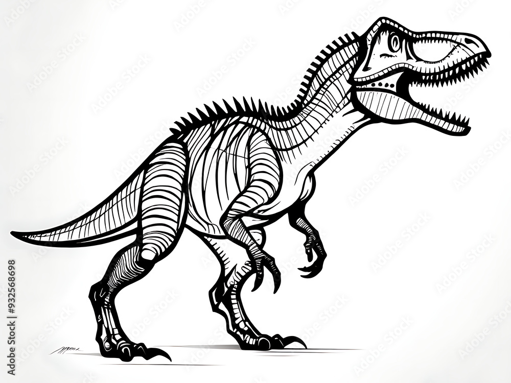 Stylized Line Drawing of an Allosaurus as a Pencil Shaving, Combining Predatory Motion with Creative Design Stylized Line Drawing of an Allosaurus as a Pencil Shaving, Combining Predatory Motion with Creative Design