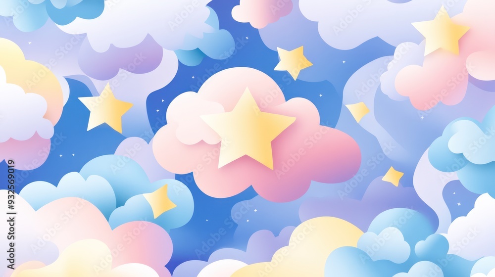 Cute Pastel Clouds and Stars Background Cute Pastel Clouds and Stars Background