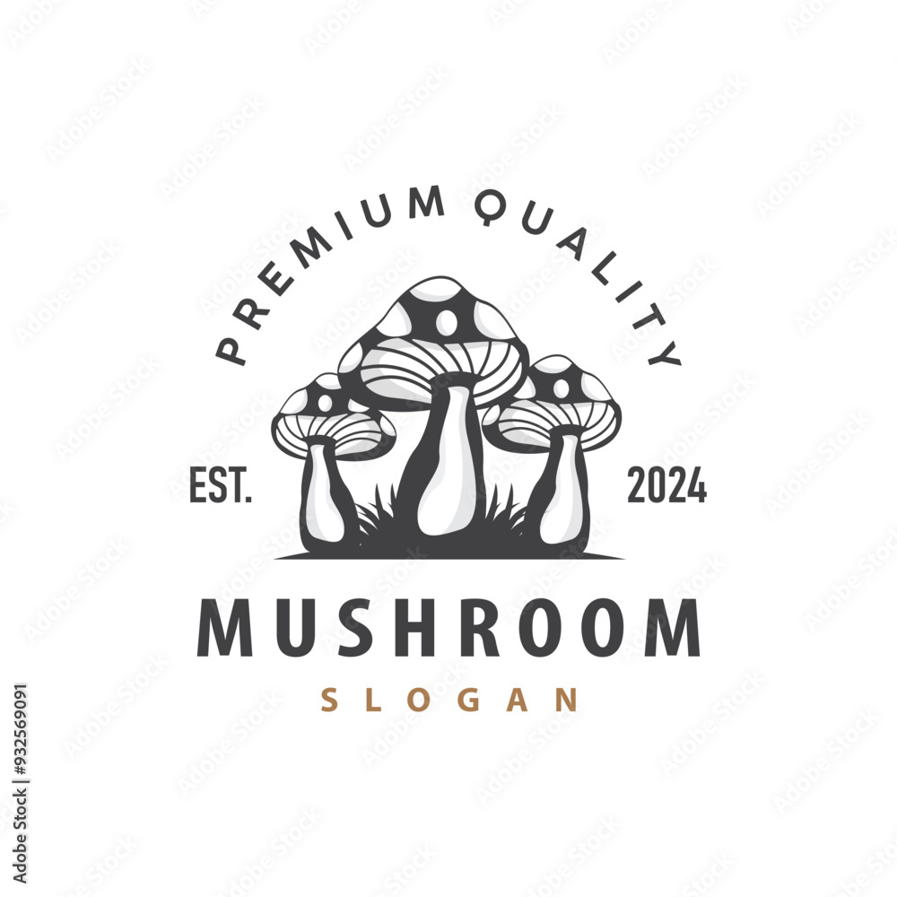 Mushroom Logo, Simple Minimalist Retro Plant Silhouette Plantation Design Business Brand Mushroom Logo, Simple Minimalist Retro Plant Silhouette Plantation Design Business Brand