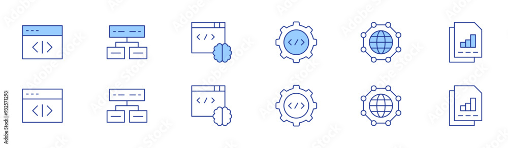 Programming icon set in two styles, Duotone and Thin Line style. Editable stroke. programming, coding, program, network, business report Programming icon set in two styles, Duotone and Thin Line style. Editable stroke. programming, coding, program, network, business report