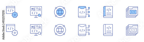 Programming icon set in two styles, Duotone and Thin Line style. Editable stroke. coding, book, tabs, develop, meta, global