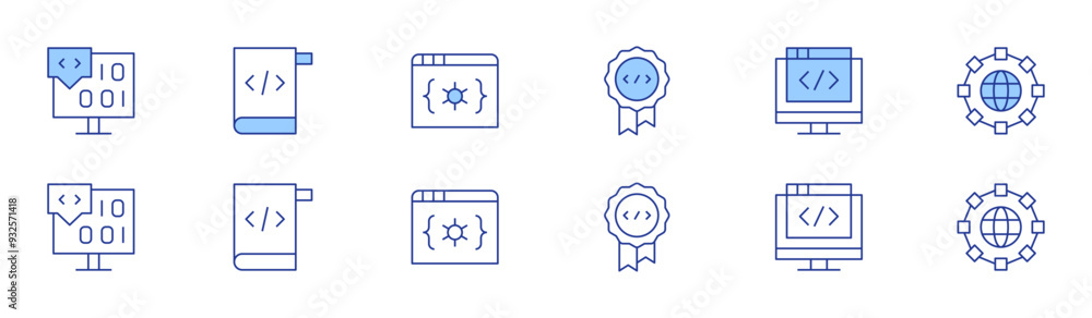 Programming icon set in two styles, Duotone and Thin Line style. Editable stroke. quality, coding, programming, world Programming icon set in two styles, Duotone and Thin Line style. Editable stroke. quality, coding, programming, world