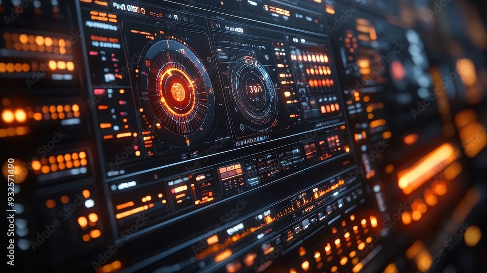 Futuristic Interface with Glowing Orange and Blue Lights Futuristic Interface with Glowing Orange and Blue Lights