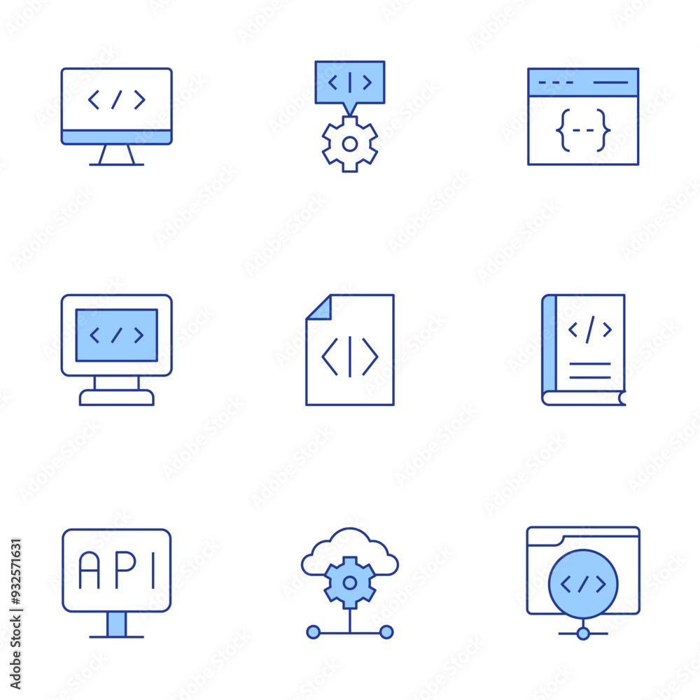 Programming icons set. Line Duotone style, editable stroke. programming, programming language, code, api, coding, application Programming icons set. Line Duotone style, editable stroke. programming, programming language, code, api, coding, application
