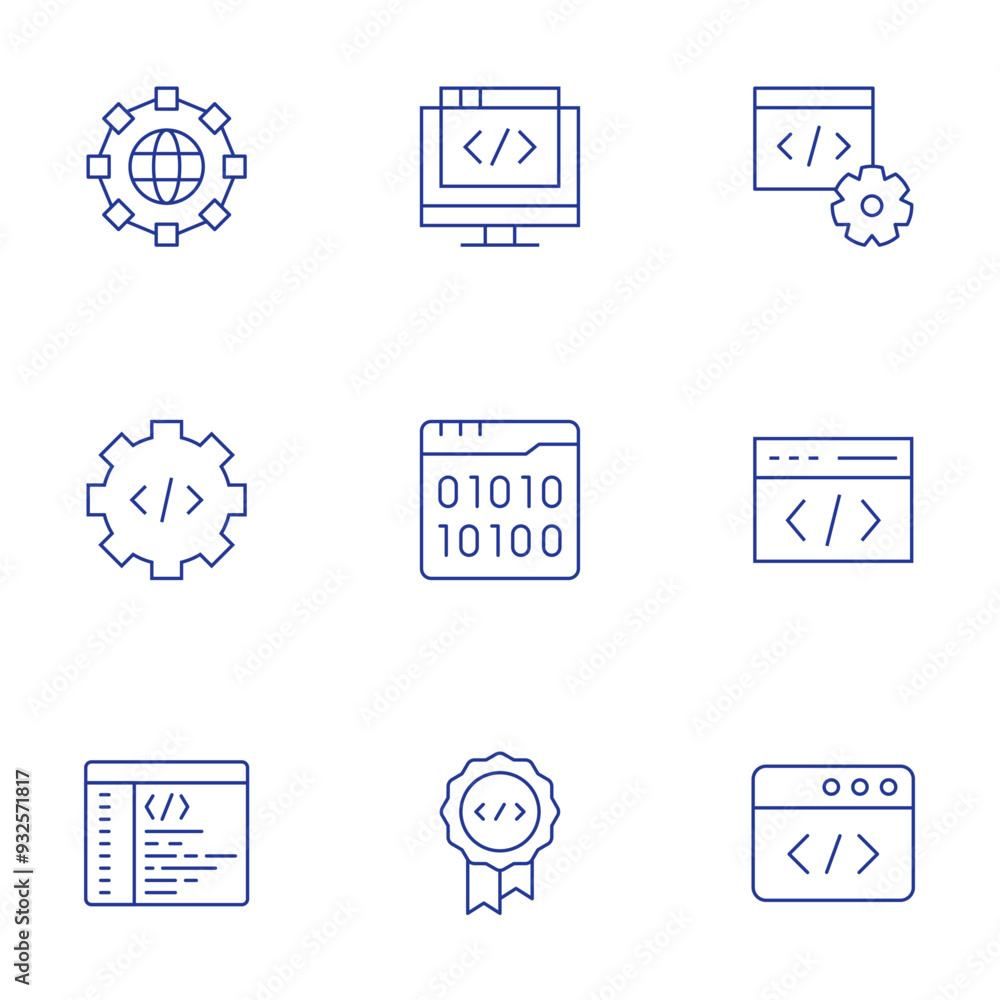 Programming icons set. Thin Line style, editable stroke. programming, coding, quality, binary code, world, develop Programming icons set. Thin Line style, editable stroke. programming, coding, quality, binary code, world, develop