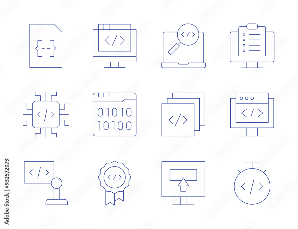 Programming icons. Thin Line style, editable stroke. file, coding, usability, software, programming, quality, binary code, cpu, layers, search, web Programming icons. Thin Line style, editable stroke. file, coding, usability, software, programming, quality, binary code, cpu, layers, search, web