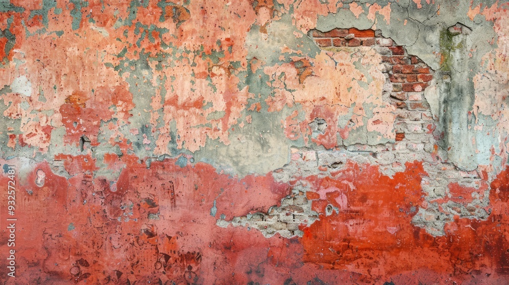 Empty Old Brick Wall Texture. Painted Distressed Wall Surface. Grungy Wide Brickwall. Grunge Red Stonewall Background. Shabby Building Facade With Damaged Plaster. Abstract Web Banner. Copy Space , ai Empty Old Brick Wall Texture. Painted Distressed Wall Surface. Grungy Wide Brickwall. Grunge Red Stonewall Background. Shabby Building Facade With Damaged Plaster. Abstract Web Banner. Copy Space , ai