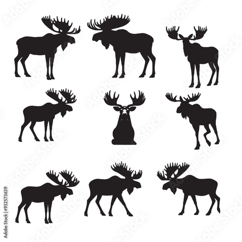 set of moose silhouettes on white	