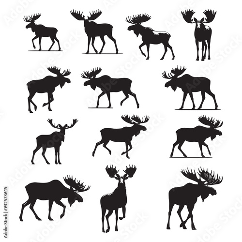 set of moose silhouettes on white	