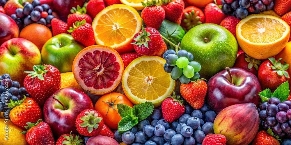 Close up view of fresh and juicy fruits showcasing their vibrant colors and textures Close up view of fresh and juicy fruits showcasing their vibrant colors and textures
