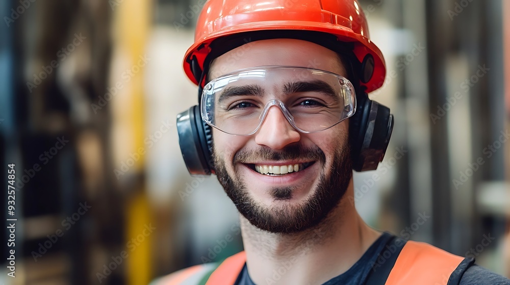 Happy industrial worker wearing safety gear and smiling at the camera. Happy industrial worker wearing safety gear and smiling at the camera.