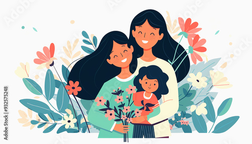 Wallpaper Mural A mother and her two daughters smiling in a floral garden Torontodigital.ca