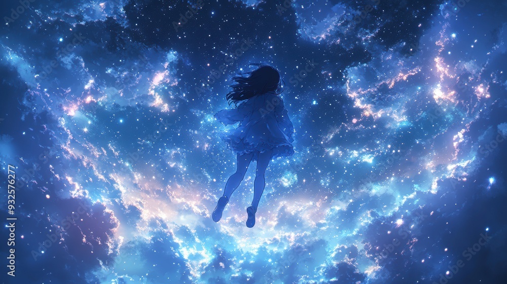 Anime Girl Floating in Starry Night Sky Anime Girl Floating in Starry Night Sky
