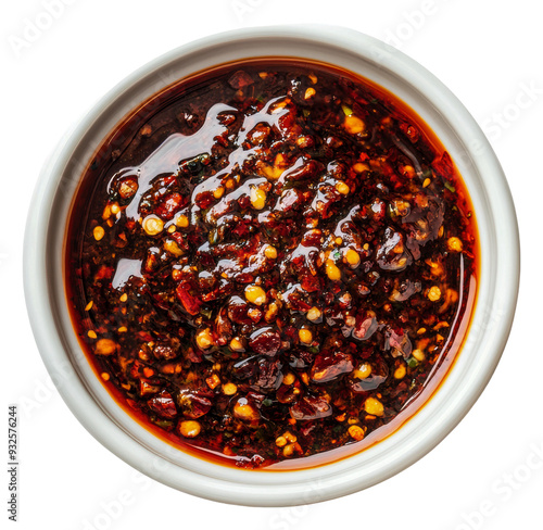 PNG Spicy chili oil in a white bowl on a table