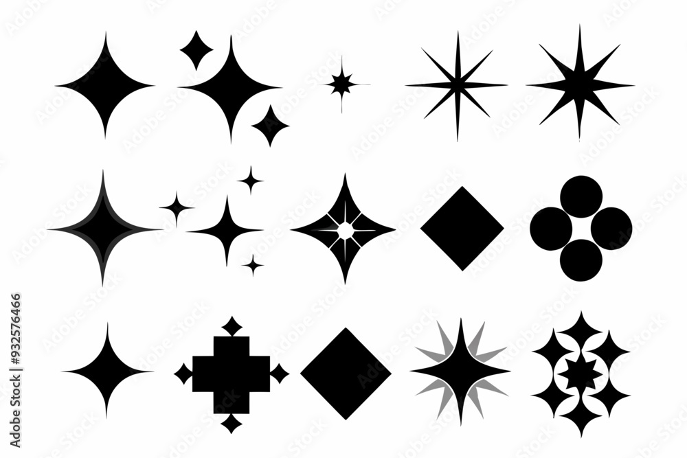 Set of different sparkles icons, Collection of star sparkles silhouette vector Set of different sparkles icons, Collection of star sparkles silhouette vector