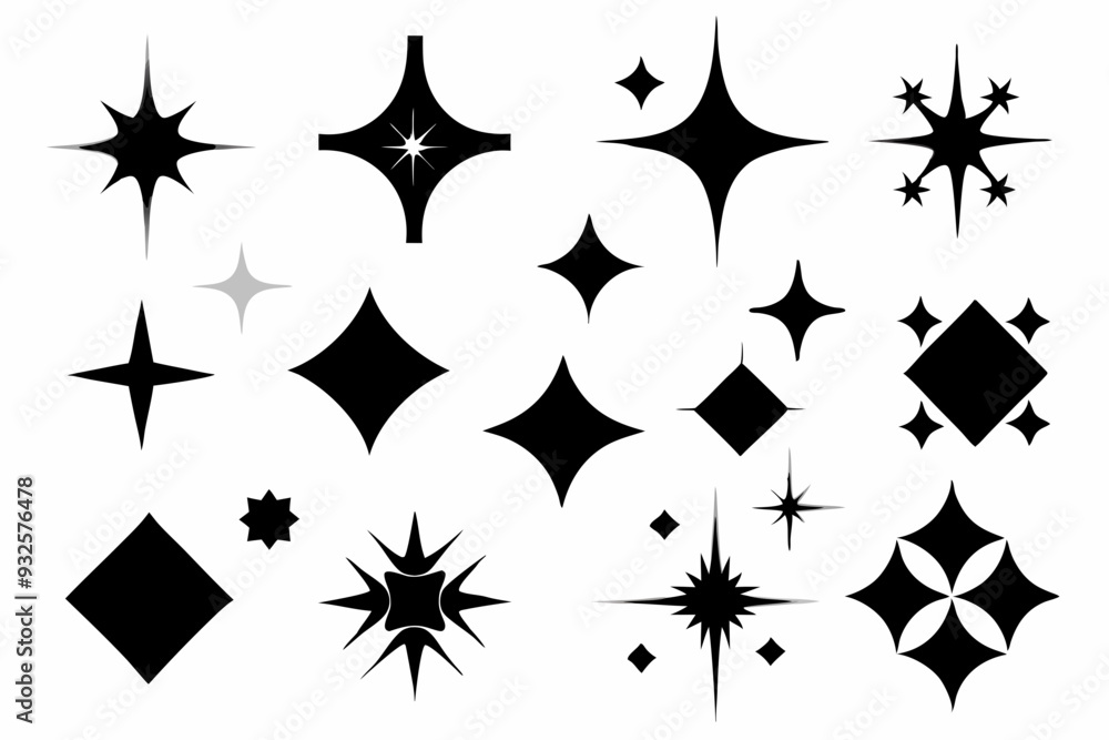 Set of different sparkles icons, Collection of star sparkles silhouette vector Set of different sparkles icons, Collection of star sparkles silhouette vector