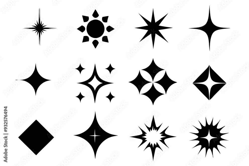 Set of different sparkles icons, Collection of star sparkles silhouette vector Set of different sparkles icons, Collection of star sparkles silhouette vector