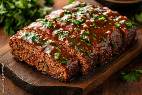 Sliced Meatloaf with Parsley Garnish and Gravy