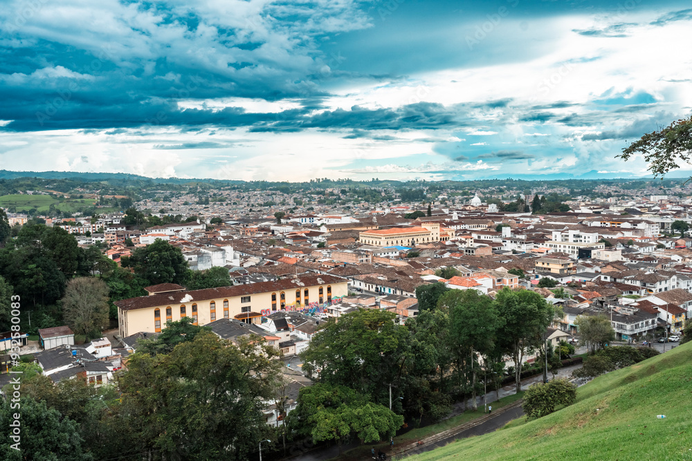 Panoramic landscape of Popayan with blue sky. Cauca, Colombia. Panoramic landscape of Popayan with blue sky. Cauca, Colombia.