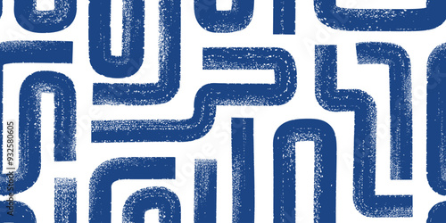 Bold brush line geometric maze seamless pattern.Abstract textured ink waves, labyrinth motif