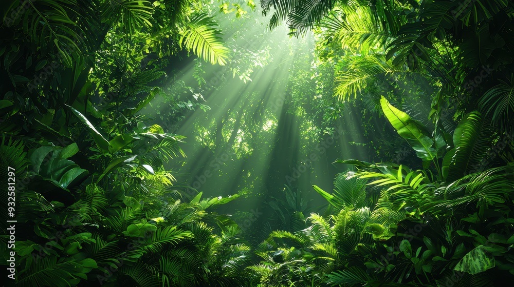 Lush Green Tropical Rainforest Jungle Sunlight Lush Green Tropical Rainforest Jungle Sunlight