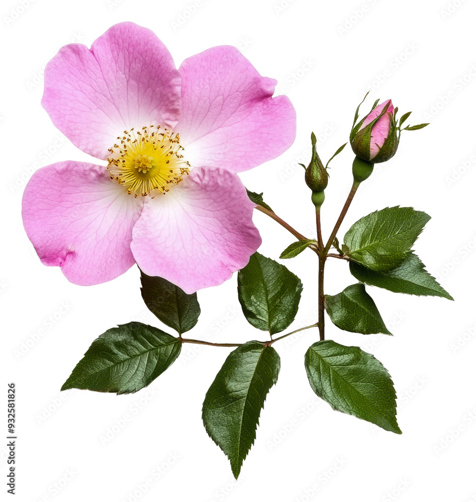 PNG Pink flower with buds and green leaves PNG Pink flower with buds and green leaves