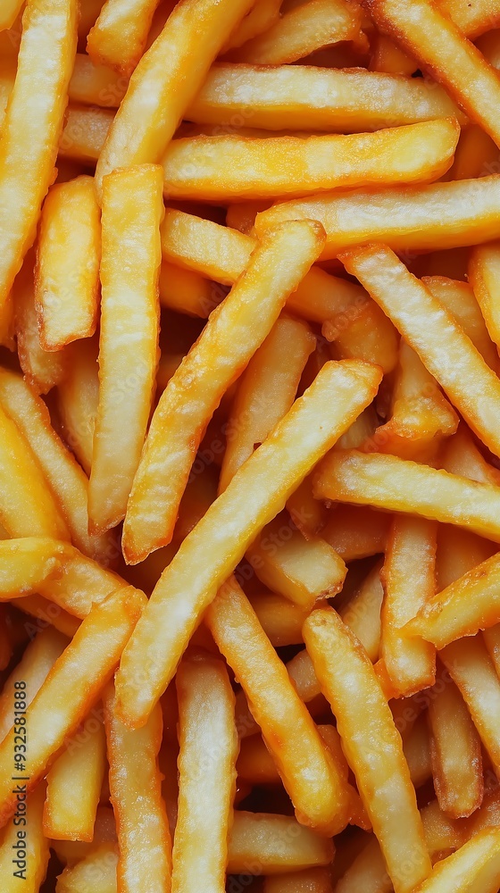 Closeup of Crispy Golden French Fries, Tasty Snack Closeup of Crispy Golden French Fries, Tasty Snack