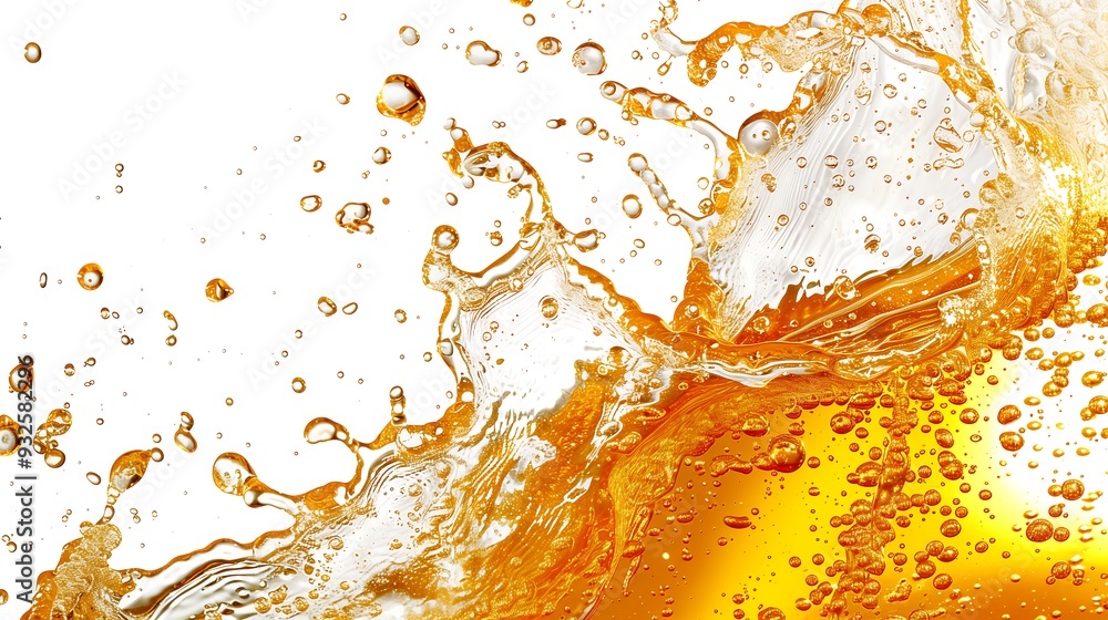 Dynamic Splash of Beer on Crisp White Background Dynamic Splash of Beer on Crisp White Background