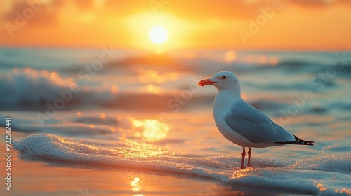 Seagull at Sunset on the Beach