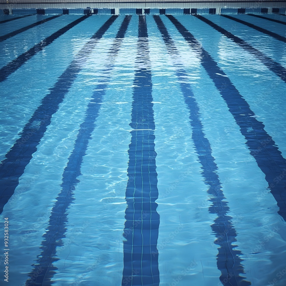 Obraz premium Competitive swimming pool with clear blue water and lane dividers ready for an athletic race or swimming competition Copyspace available at the bottom of the image