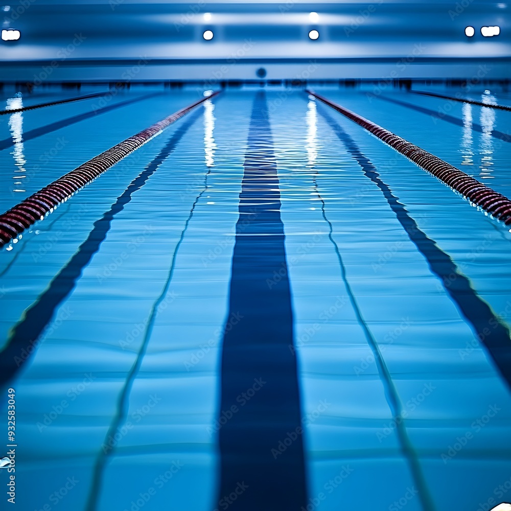 Obraz premium A competitive swimming pool with clear blue water and lane dividers ready for a race or athletic competition The pool is set up for swimmers to compete in a swimming event or training session
