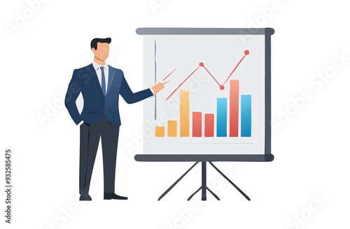 A man presenting in a meeting, showing graph on the white screen and on a. white background.