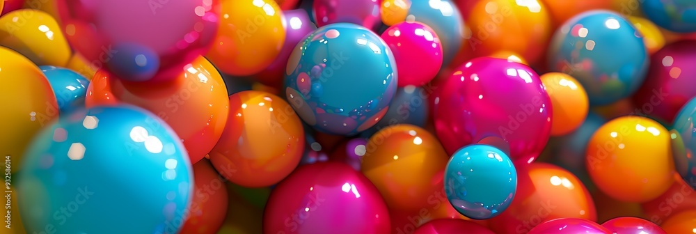 A colorful bunch of balls with a bright and cheerful mood. The balls are of different colors, including blue, pink, and yellow. Concept of fun and playfulness A colorful bunch of balls with a bright and cheerful mood. The balls are of different colors, including blue, pink, and yellow. Concept of fun and playfulness