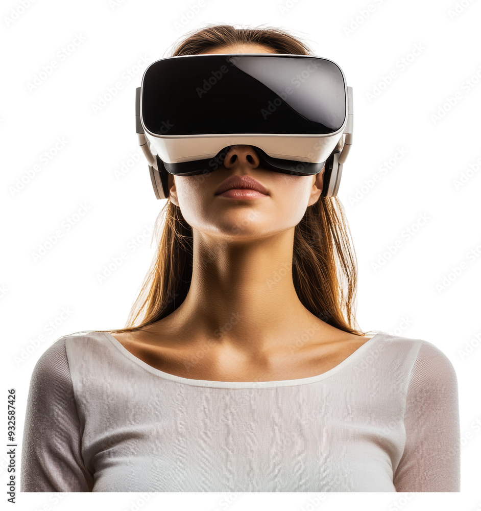 PNG Woman using virtual reality headset indoors PNG Woman using virtual reality headset indoors