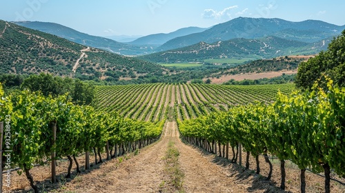 Vineyard Landscape with Mountains in the Background