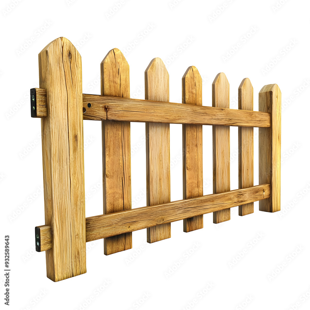 Cartoon-Style Wooden Picket Fence on White Background Cartoon-Style Wooden Picket Fence on White Background