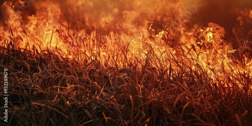 Farm field engulfed in flames Dry grass fires ignited by drought conditions and scorching temperatures Depleted water reserves exacerbate scorched earth Crop devastation as fire engulfs fiel photo