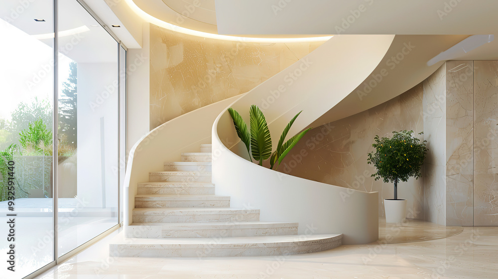 Spiral stairs with white marble Spiral stairs with white marble