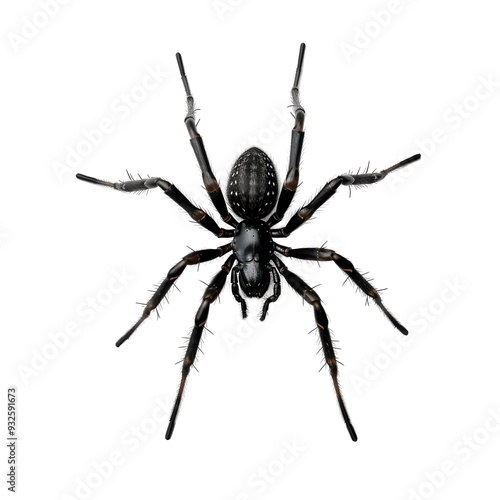 Detailed Spooky Black Spider on White Background