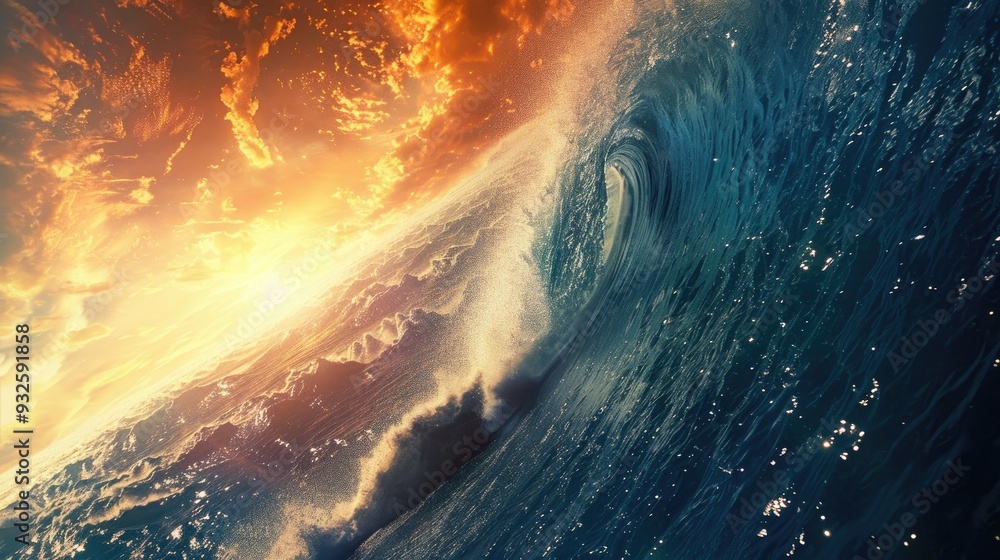 Fototapeta premium Surreal Art Depicting the Age of Aquarius and a Gigantic Tsunami Observed from Orbit