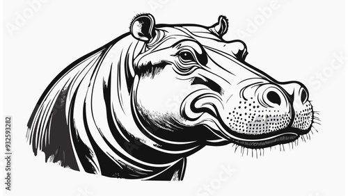 Hippopotamus Hippo Head Sketch Style - Animal Face Portrait Mammal
 photo