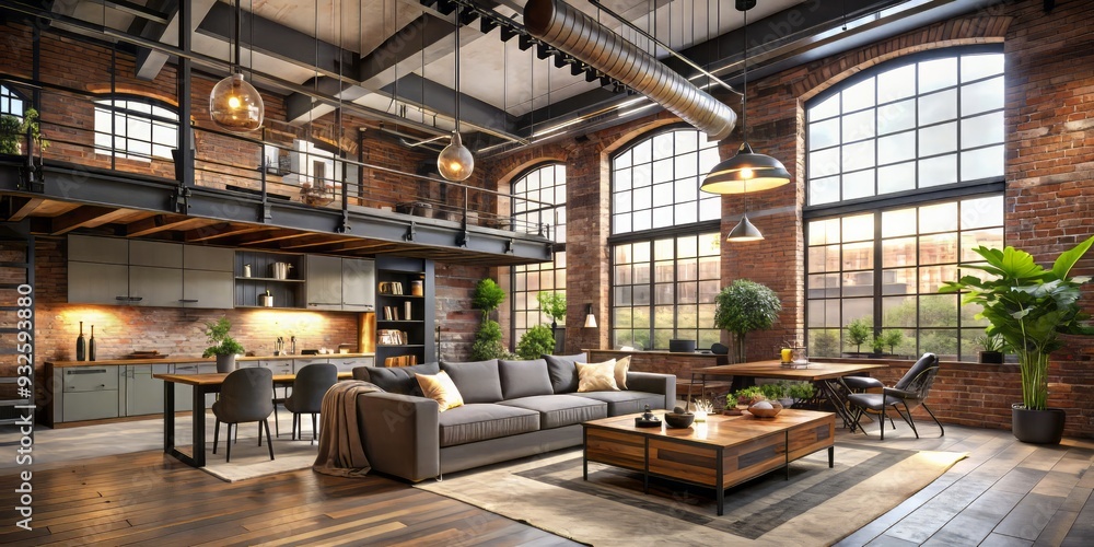 Exposed brick and metal beams frame the space, while high ceilings and an open floor plan create a sense of freedom, lit by Edison bulbs. Exposed brick and metal beams frame the space, while high ceilings and an open floor plan create a sense of freedom, lit by Edison bulbs.