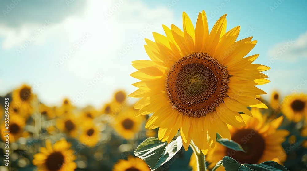 Obraz premium Vibrant Yellow Sunflower Field in Summer with Blue Sky