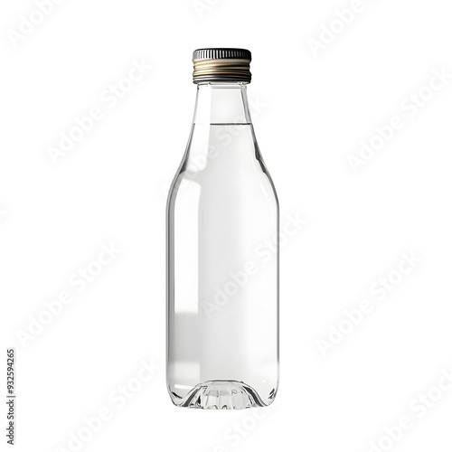 Transparent Glass Bottle of Tonic Water on White Background