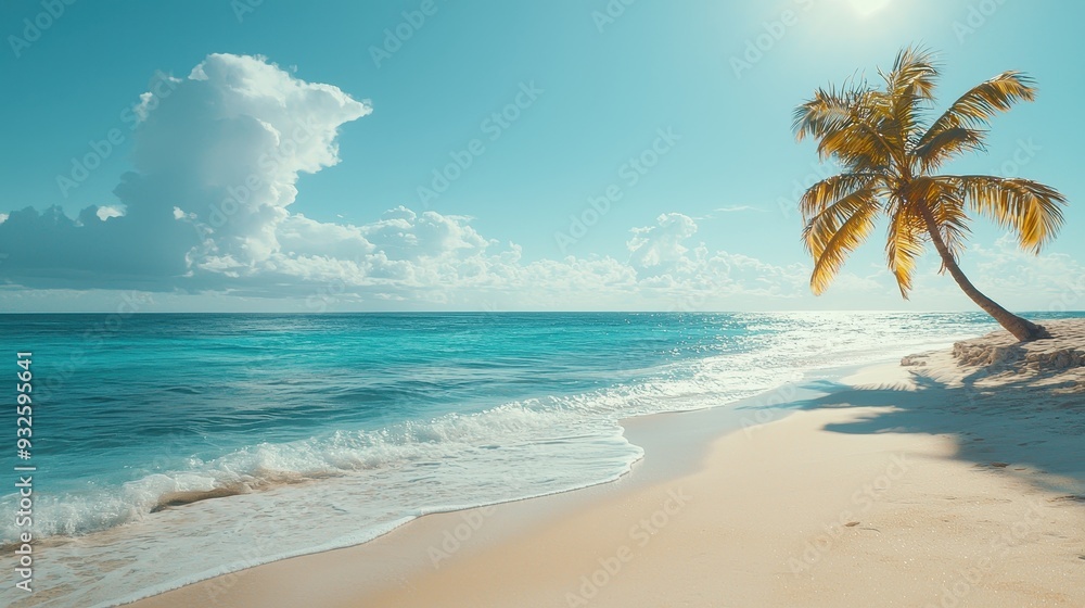 Tropical Beach with Palm Tree and Blue Ocean Tropical Beach with Palm Tree and Blue Ocean
