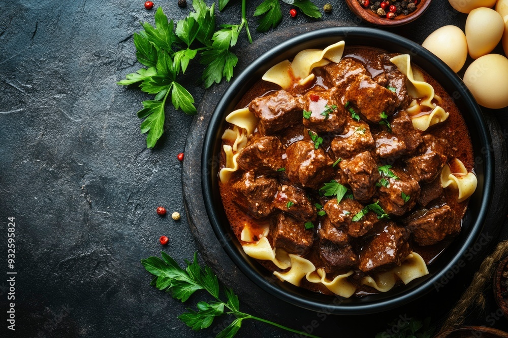 Beef Stew with Noodles and Parsley Garnishing Beef Stew with Noodles and Parsley Garnishing