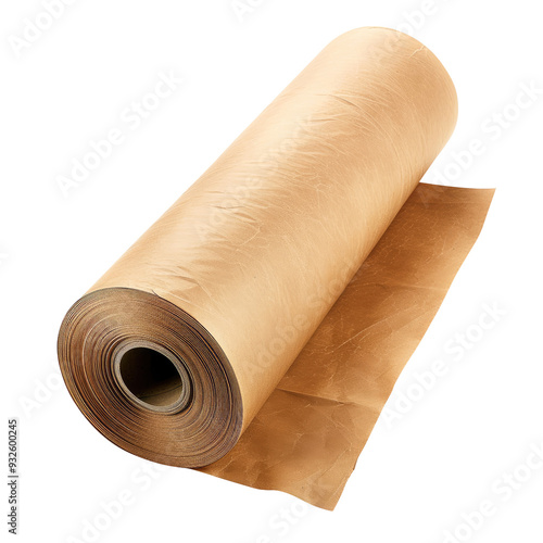 Roll of brown kraft paper isolated on transparent white background, clipping path