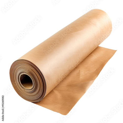 Roll of brown kraft paper isolated on transparent white background, clipping path