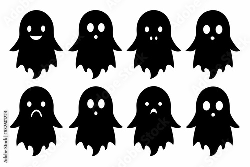 Halloween ghosts silhouette vector set, Collection of Halloween ghost silhouettes	