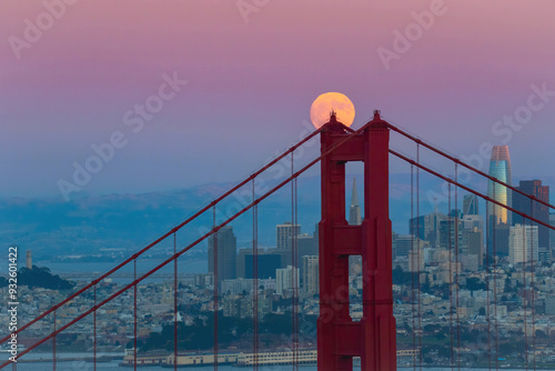 Full Moon aligns with Golden Gate Bridge Tower